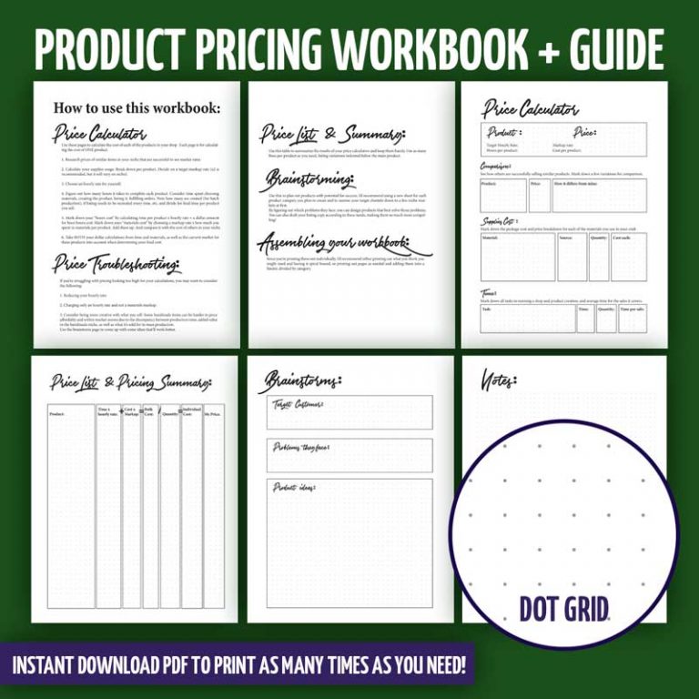 Pricing Template and Guide – List and Crafting Price Calculator for Etsy Sellers – Dot Grid – Sale!