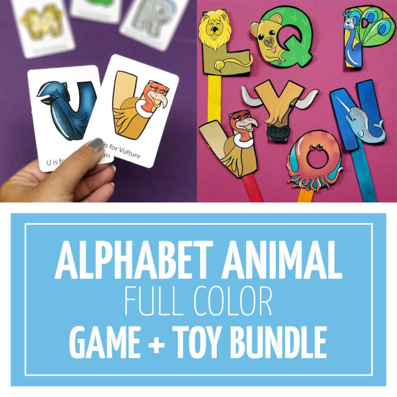 Printable Alphabet Animals Bundle: Old Maid Game + Full Color Puppets ...