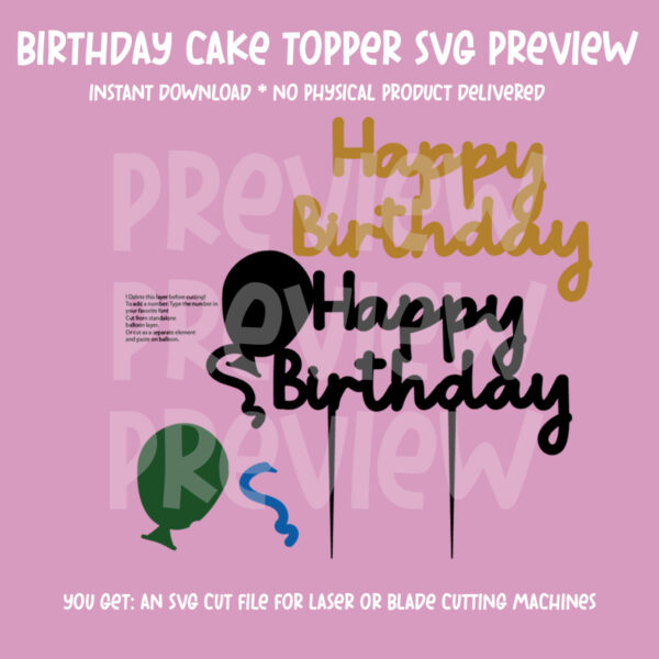 Happy Birthday Cake Topper SVG for Cricut or Laser - Image 2