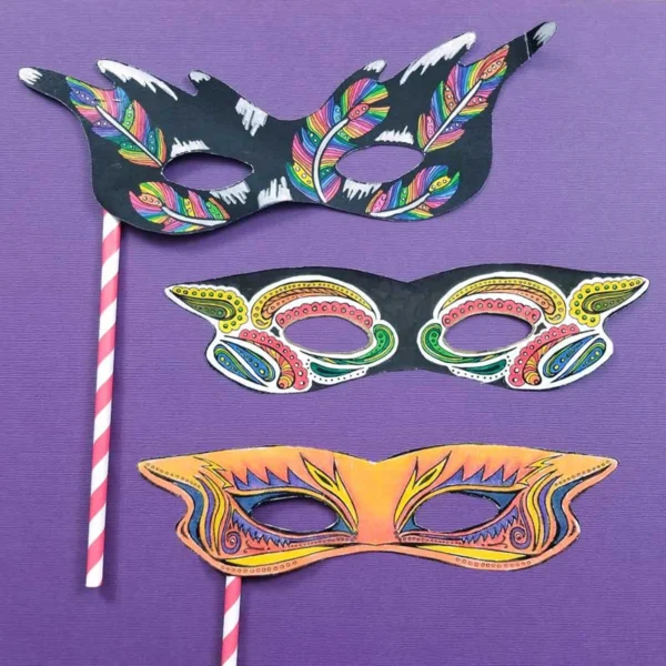 12 Printable Color-in Masquerade Masks for Kids & Adults