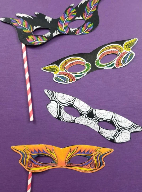 12 Printable Color-in Masquerade Masks for Kids & Adults - Image 4