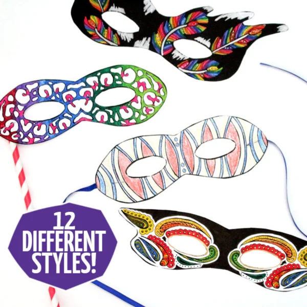 12 Printable Color-in Masquerade Masks for Kids & Adults - Image 3