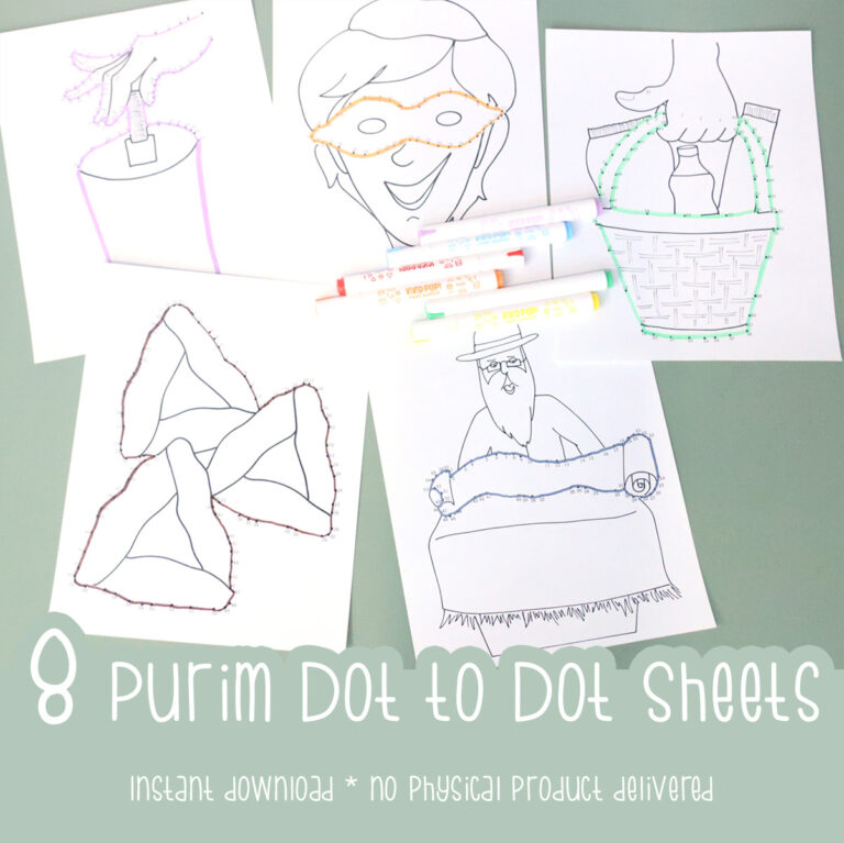 8 PURIM Dot to Dot Pages – Printable Activity Sheets and Purim Kids Activities