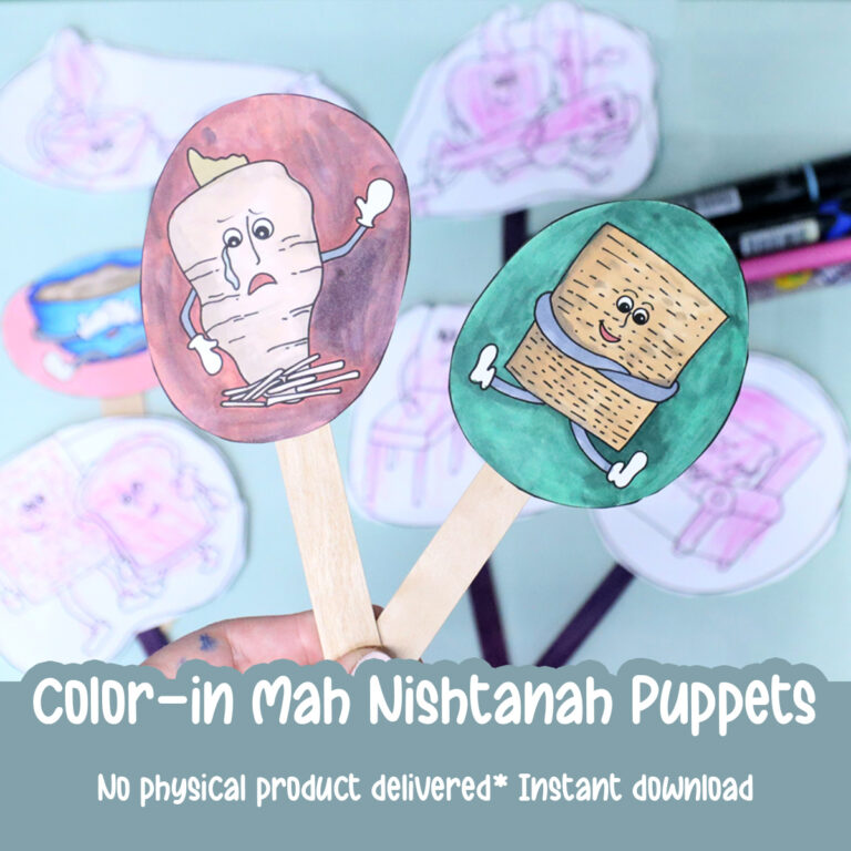 Passover Mah Nishtanah Puppets – COLOR-IN Pesach Craft and Coloring Pages