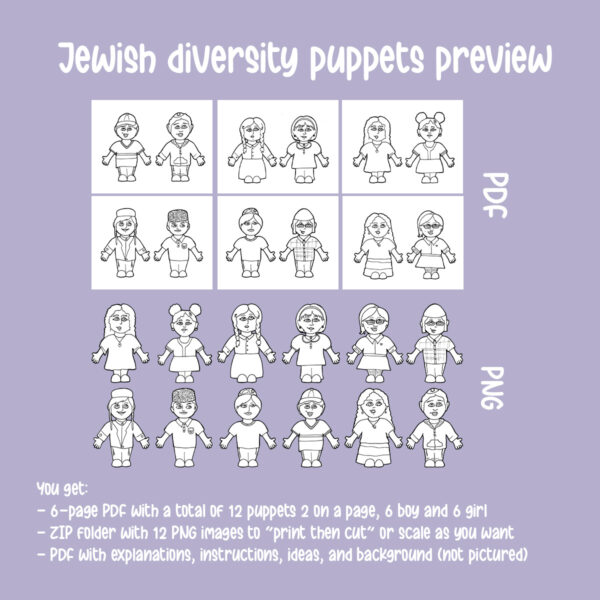 Jewish Diversity Puppets Coloring Pages |  Achdut Unity Activity & Paper Craft - Image 2