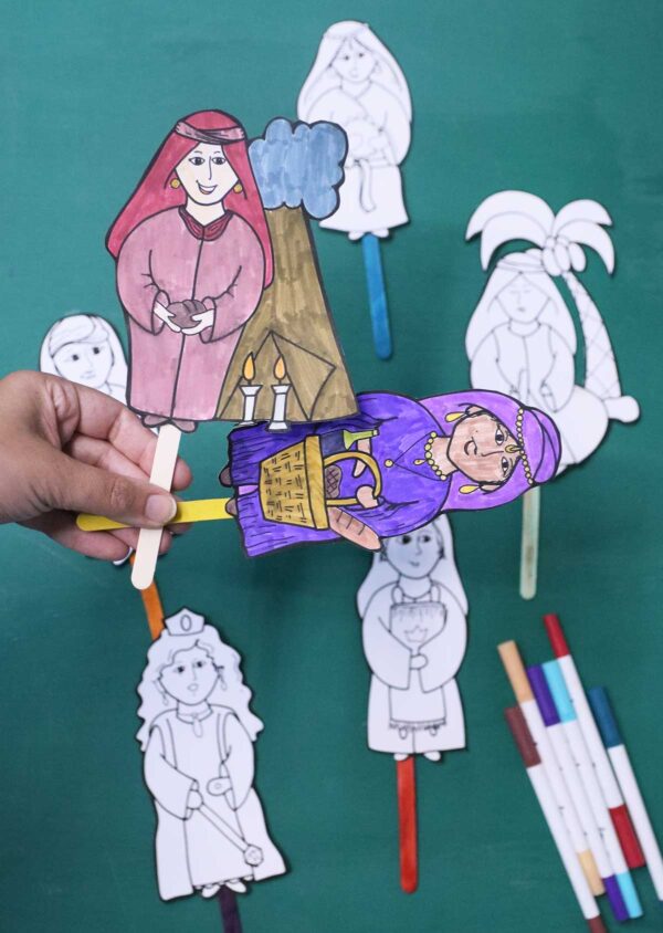 COLOR-IN 7 Neviot Prophetesses Puppets for Kids | Preschool and Kids Bible Tanach Crafts - Image 12
