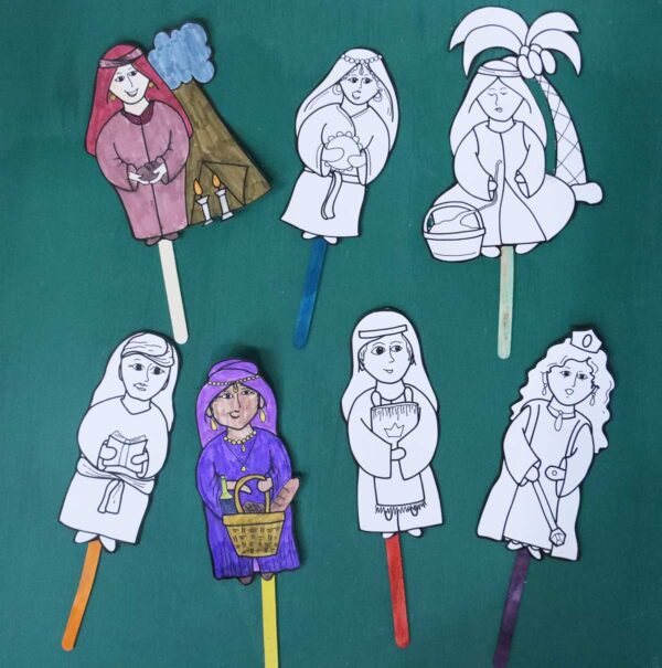 COLOR-IN 7 Neviot Prophetesses Puppets for Kids | Preschool and Kids Bible Tanach Crafts - Image 8