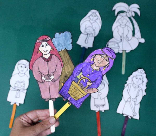 COLOR-IN 7 Neviot Prophetesses Puppets for Kids | Preschool and Kids Bible Tanach Crafts - Image 9
