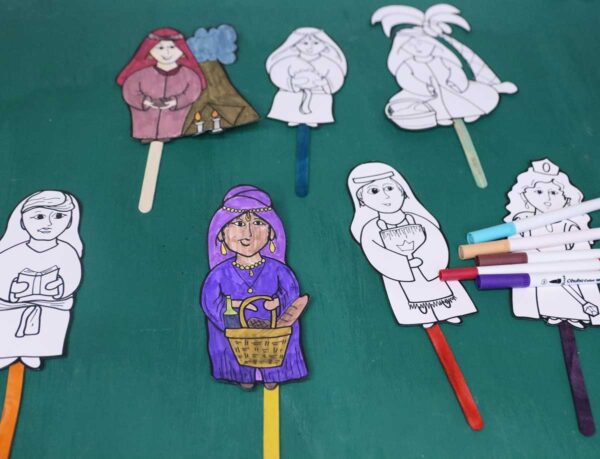 COLOR-IN 7 Neviot Prophetesses Puppets for Kids | Preschool and Kids Bible Tanach Crafts - Image 10