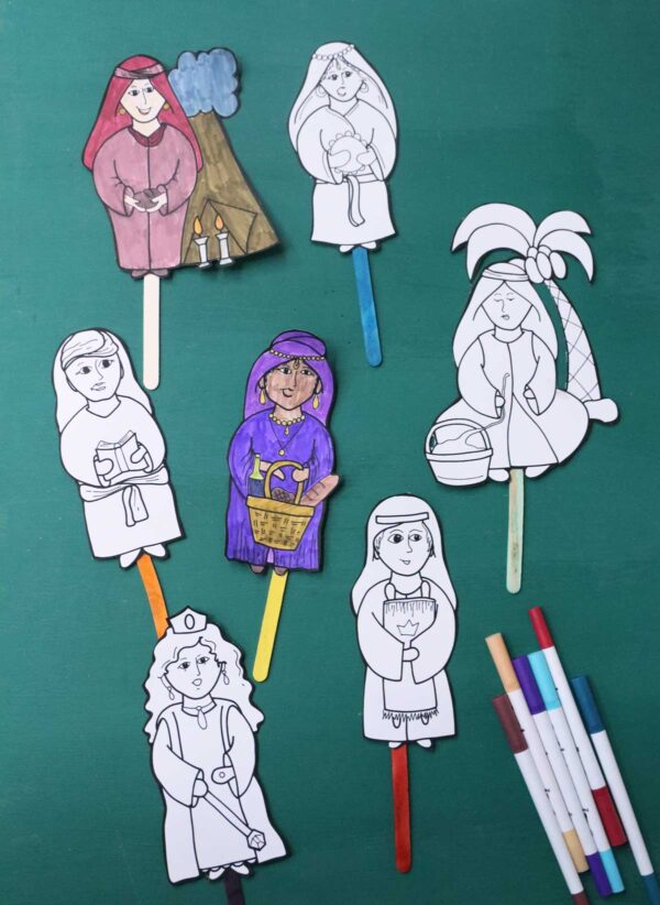 COLOR-IN 7 Neviot Prophetesses Puppets for Kids | Preschool and Kids Bible Tanach Crafts - Image 11