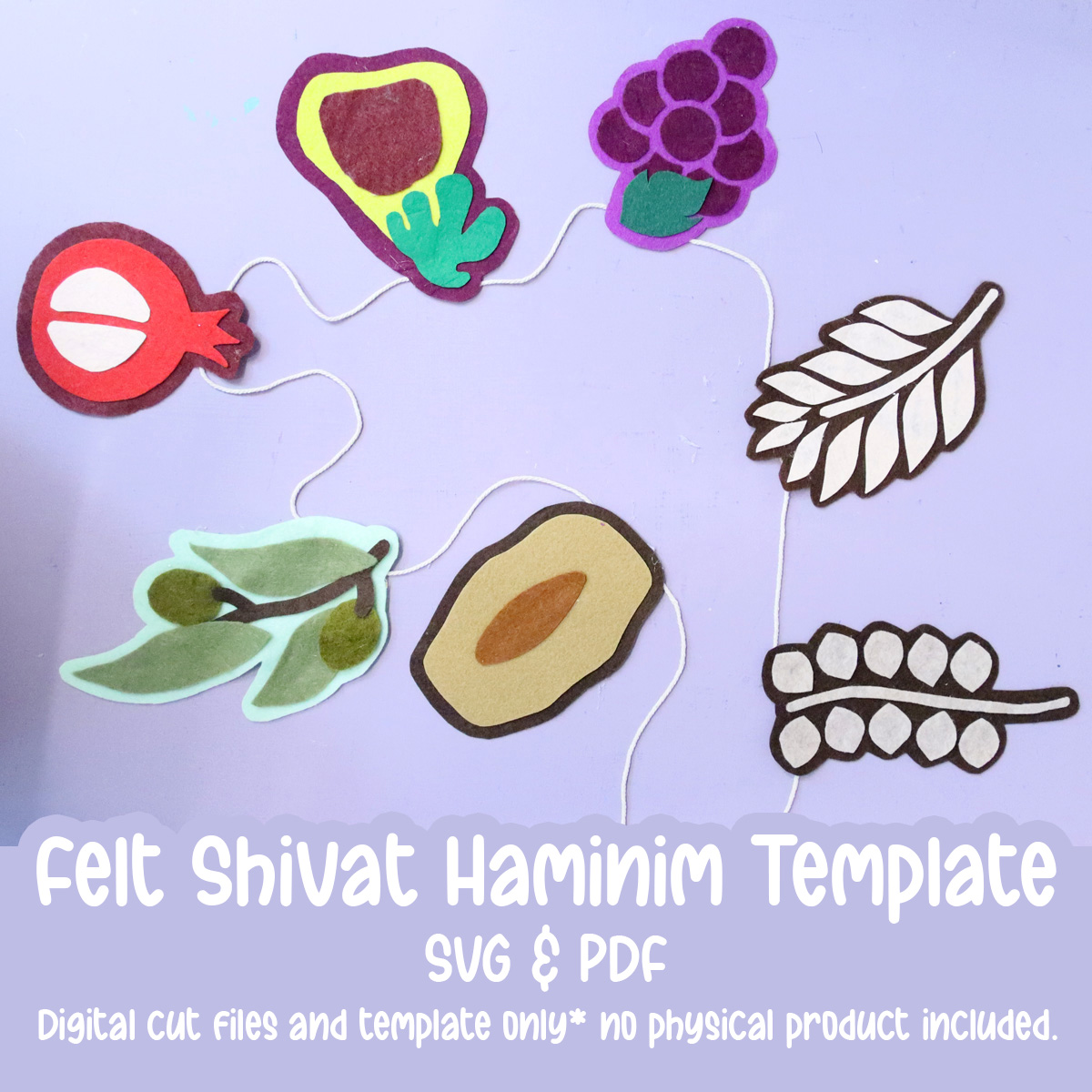Felt Shivat Haminim 7 Species of Israel Craft Template - SVG & PDF