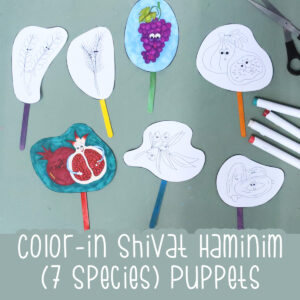 7 Species of Israel Craft - Shivat Haminim Color in Puppets PDF - Kids' Craft and Coloring Page for Tu B'shvat
