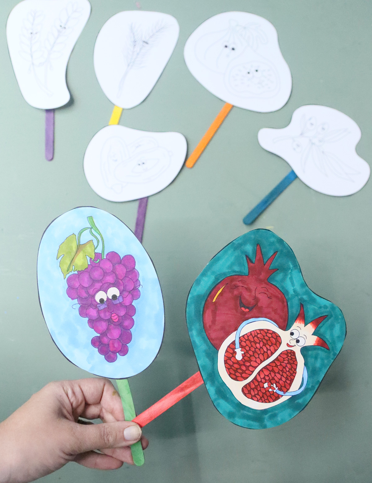 7 Species of Israel Craft - Shivat Haminim Color in Puppets PDF - Kids' Craft and Coloring Page for Tu B'shvat - Image 13
