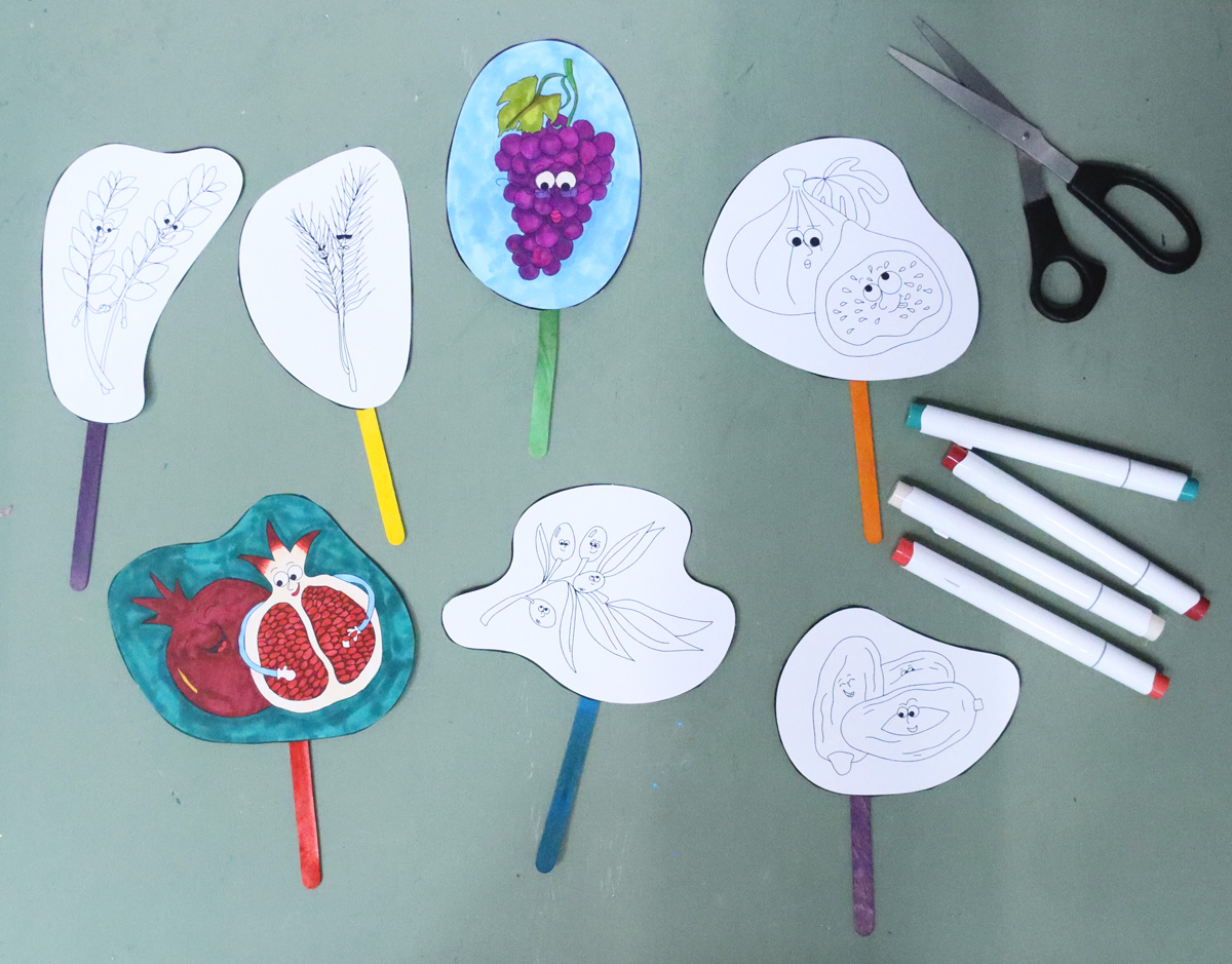7 Species of Israel Craft - Shivat Haminim Color in Puppets PDF - Kids' Craft and Coloring Page for Tu B'shvat - Image 7
