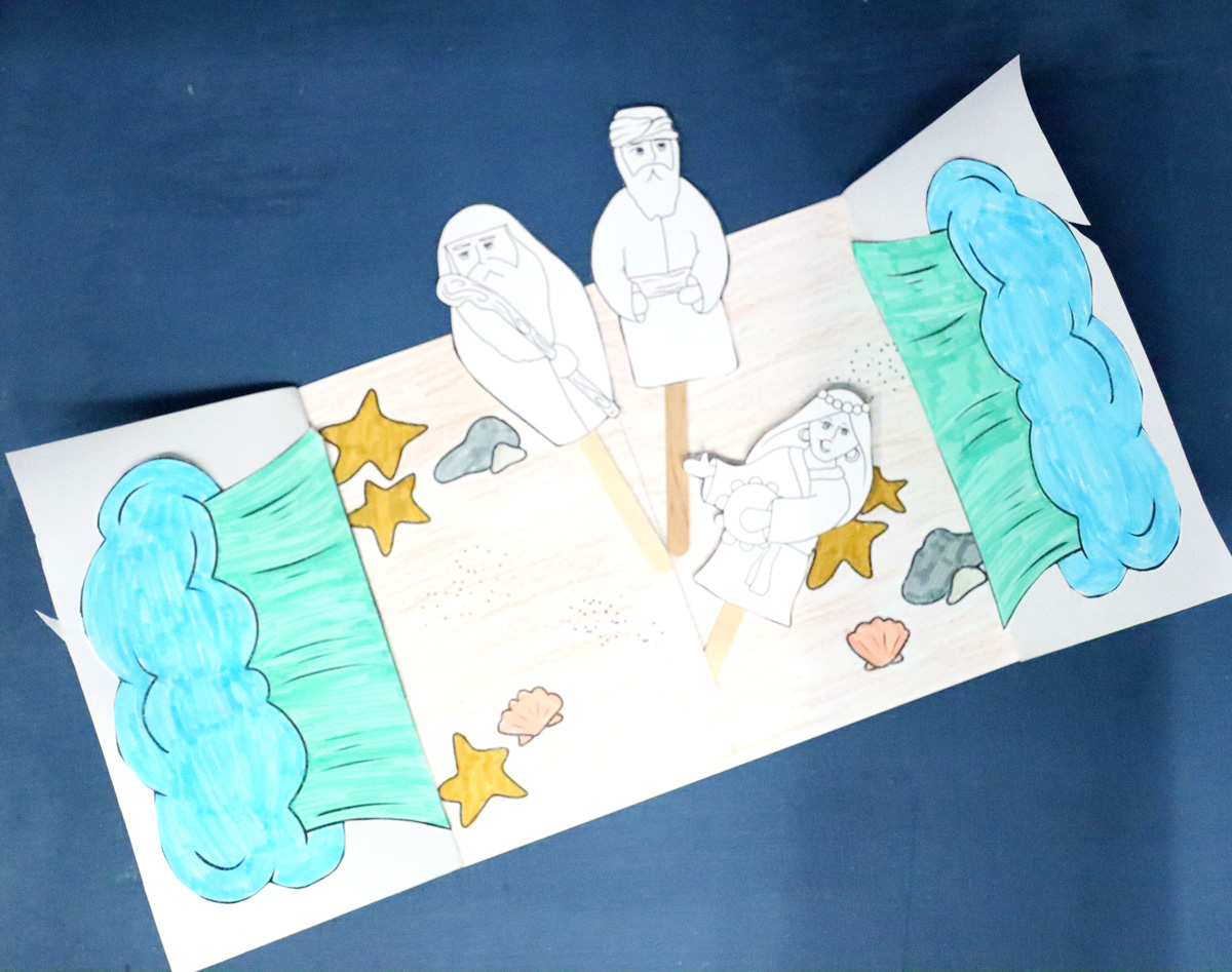 Splitting of The Sea Craft for Parshat Beshalach or Passover | Coloring Page Diorama & Puppets - Image 4