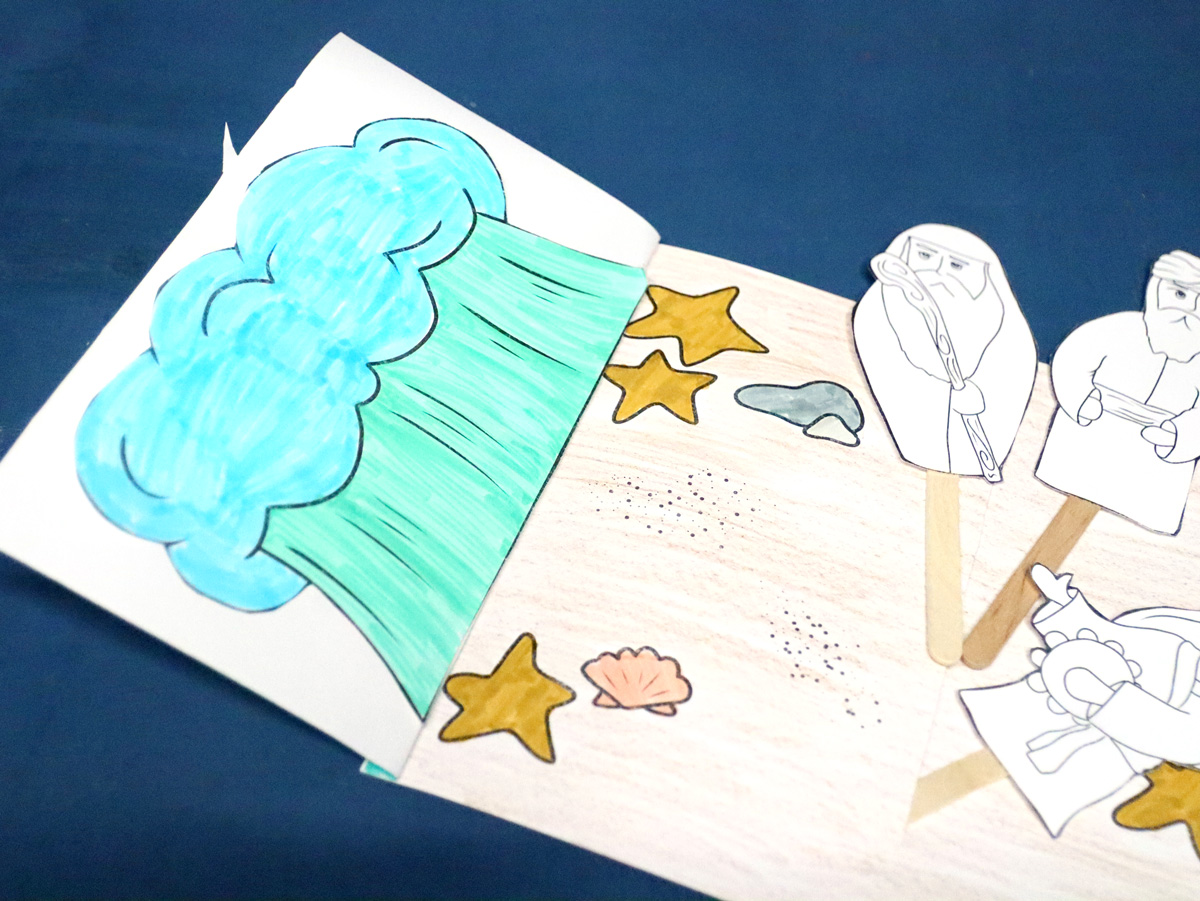 Splitting of The Sea Craft for Parshat Beshalach or Passover | Coloring Page Diorama & Puppets - Image 15