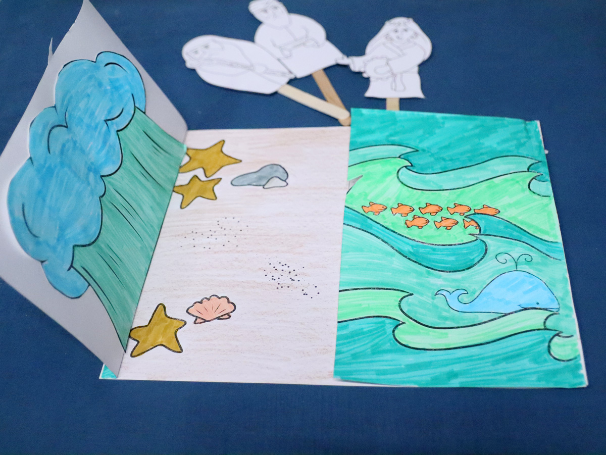 Splitting of The Sea Craft for Parshat Beshalach or Passover | Coloring Page Diorama & Puppets - Image 17