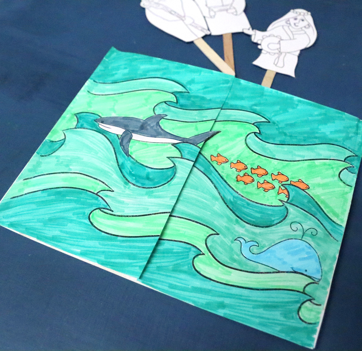 Splitting of The Sea Craft for Parshat Beshalach or Passover | Coloring Page Diorama & Puppets - Image 10