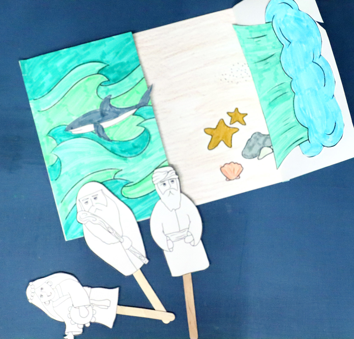 Splitting of The Sea Craft for Parshat Beshalach or Passover | Coloring Page Diorama & Puppets - Image 11