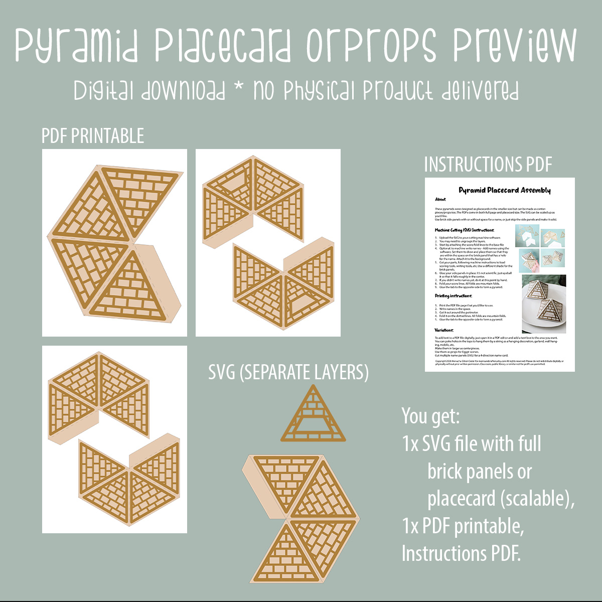 Great Pyramids of Egypt Passover Place Cards SVG and Printable | Cut File and PDF for Pesach - Image 2